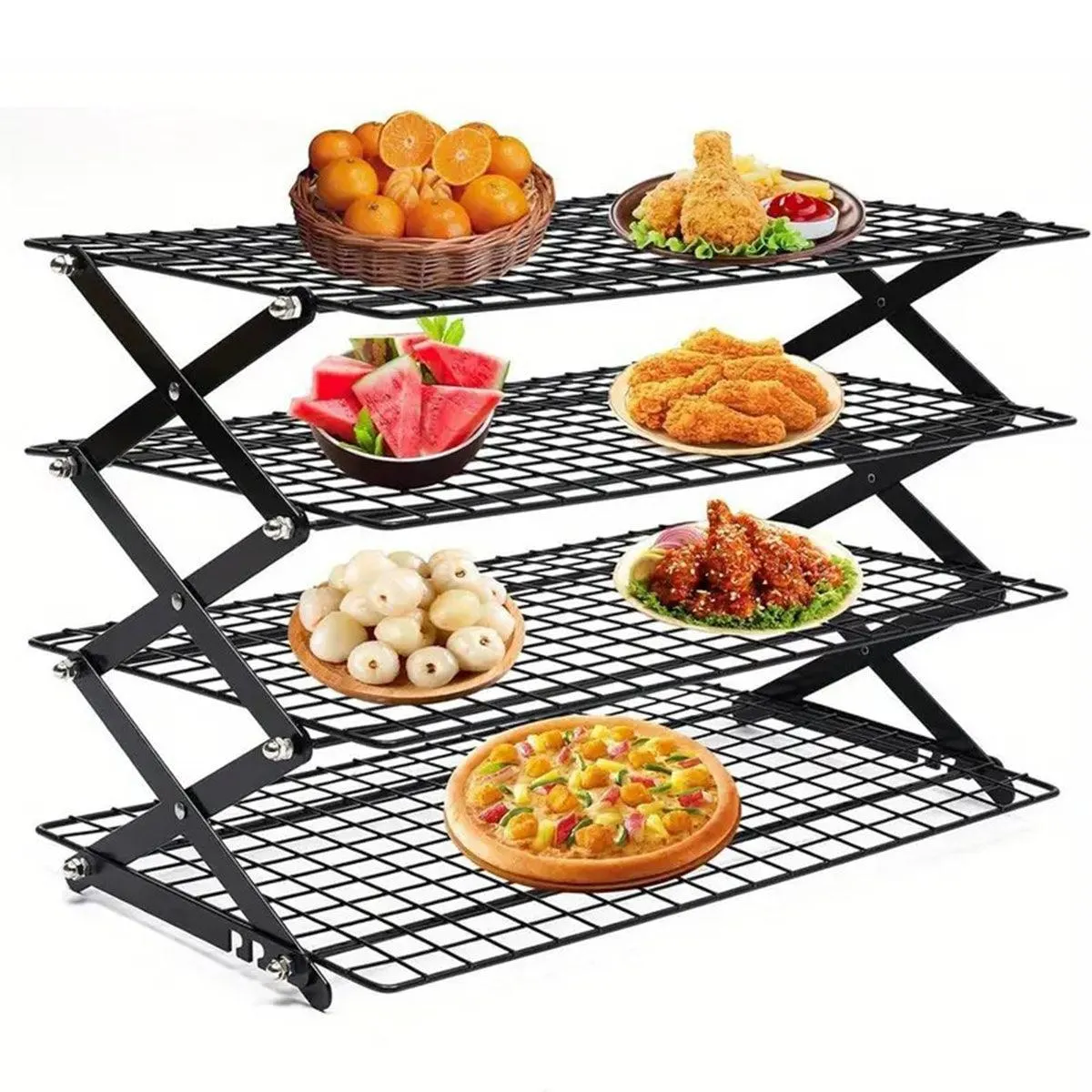 3/4 Tier Camping Dining Rack Iron Shelf Portable Picnic Rack Foldable Storage Table