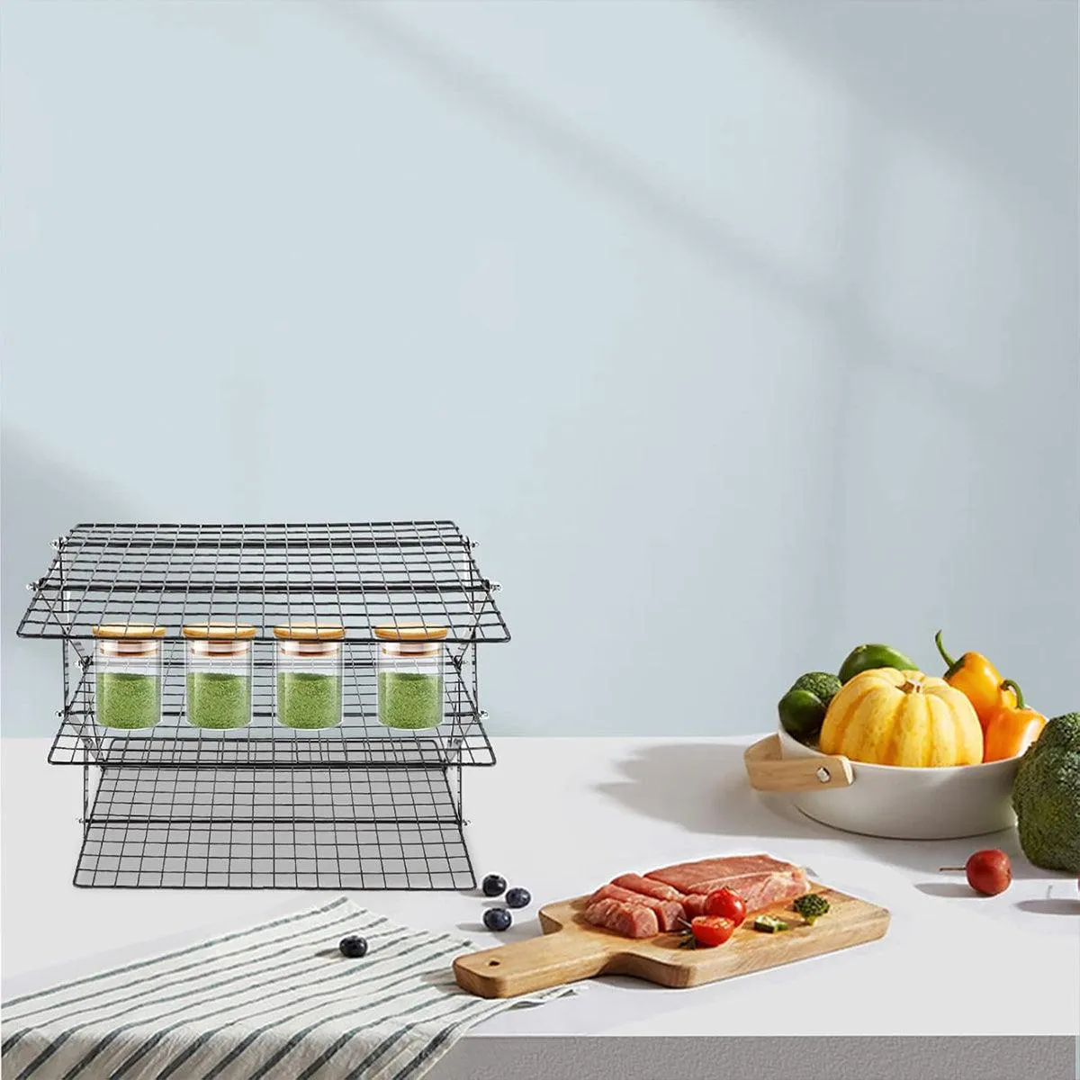 3/4 Tier Camping Dining Rack Iron Shelf Portable Picnic Rack Foldable Storage Table