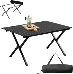 34x24 in Folding Camping Table Portable Picnic Table, Aluminum Collapsible Table,Lightweight Roll up Side Table Outdoor Camp Table for Travel Hiking Backyard BBQ Party, Black