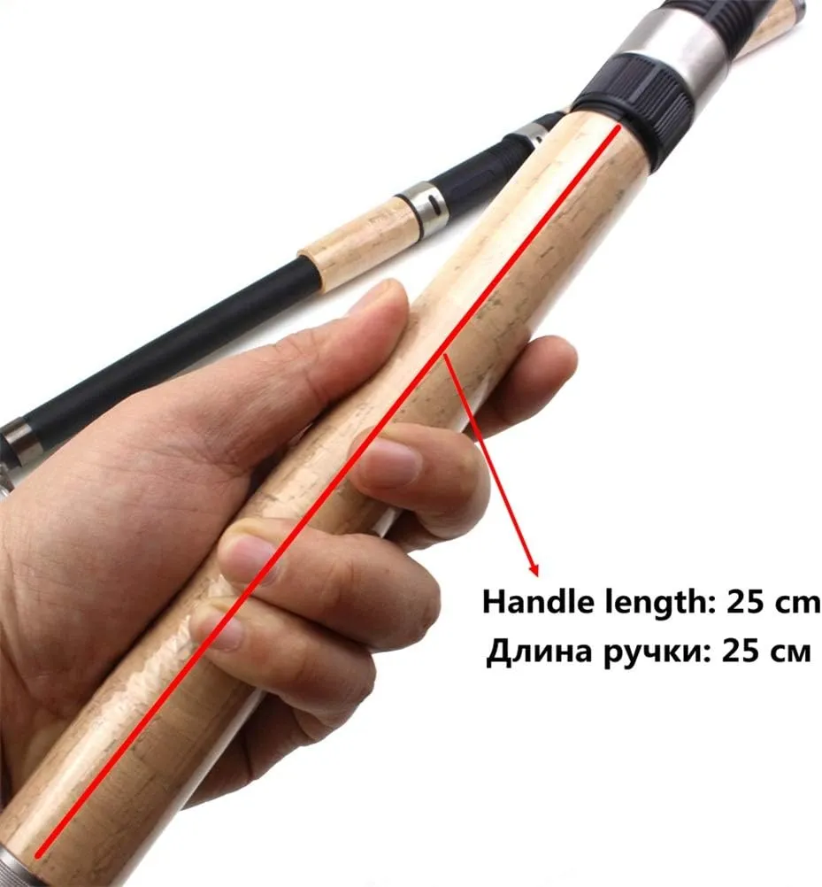 3.6m 4.5m Telescopic Spinning Fishing Rod Carbon Wooden Handle carp Fishing Pole sea Rock Fishing Rod Test 30-150g (Size : 220cm) (210cm)