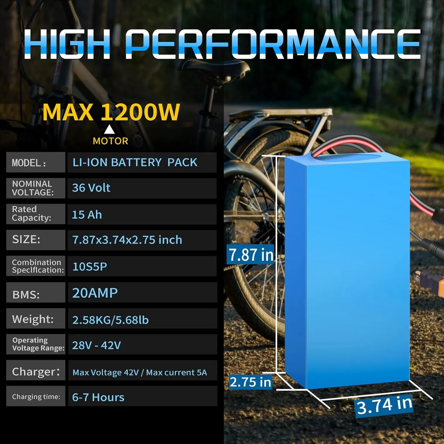 36V/48V Lithium-Ion Battery Rechargeable with BMS, 8AH,15AH,20AH,Compatible with Various Power Devices (100-1200W) & Solar Storage (36V15AH)