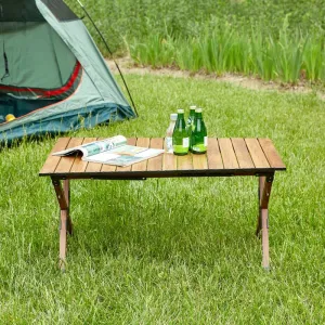 37 inch Outdoor Folding Table, Lightweight Aluminum Rollable, Folding Outdoor Table for Camping, Picnics, Beaches, Barbecues, Parties, Courtyards, Easy to Assemble,Brown