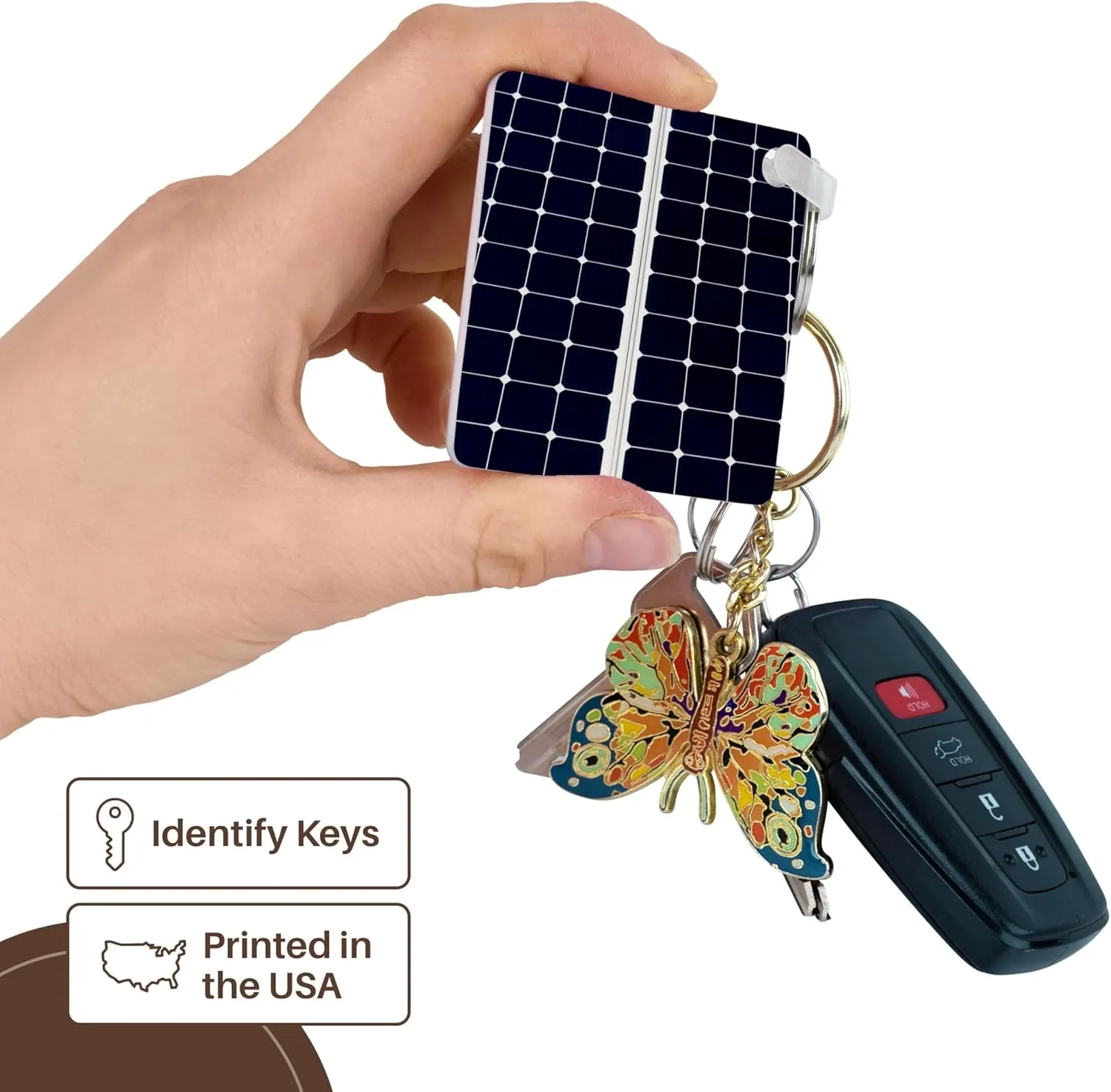 3dRose, Dark blue solar power panel divided into two parts by white frame, Key Chain