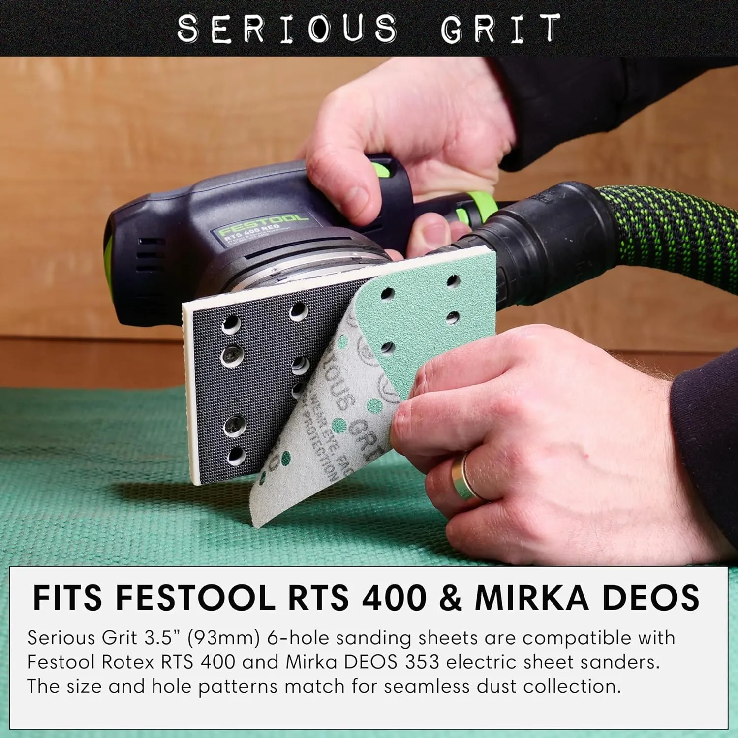 3" x 5" (80mm x 133mm) 14-Hole 220 Grit Sanding Sheets - Fits Festool RTS 400 & Mirka Deos 353 - Heavy-Duty Hook & Loop Film Abrasives - Sandpaper for Sheet Sanders - 50 Pack Box