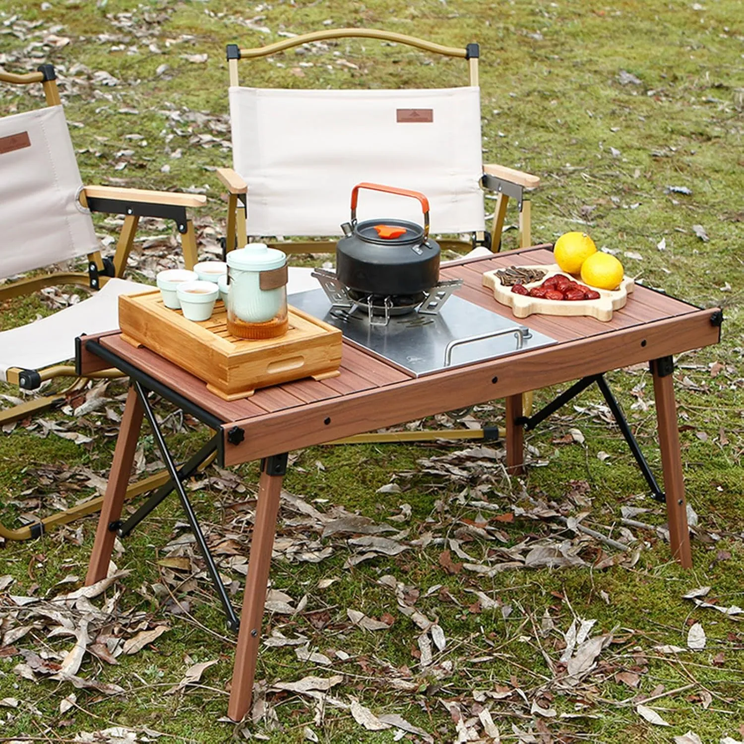 4-6 People Camping Table, Roll-Up Lightweight Picnic Table, Portable Outdoor Folding Table for Hiking, Backpacking & Fishing(Black)