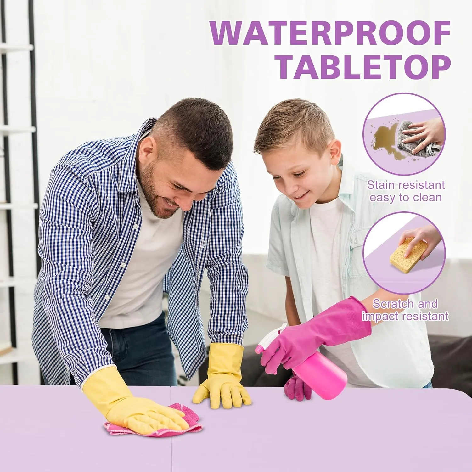 4 FT Folding Table with Carry Handle, Portable Fold-in-Half Plastic Table, Rectangle Foldable Table for Indoor/Outdoor Purple