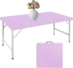4 FT Folding Table with Carry Handle, Portable Fold-in-Half Plastic Table, Rectangle Foldable Table for Indoor/Outdoor Purple