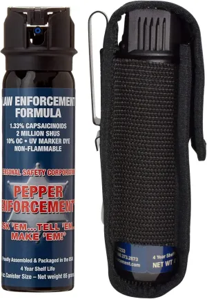 4 oz. Fogger Pepper Spray with Metal Belt Clip Holster for Self Defense - Maximum Strength 10% OC Fog Formula, Flip Top Safety Tactical Design, Personal Protection Devices