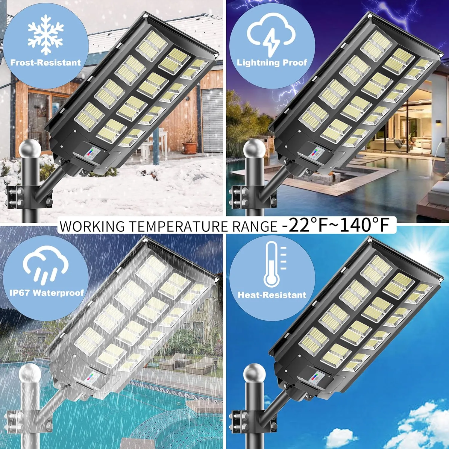 4-Pack 8000W,240000LM Solar Street Light,Wide Angle Lamp, Waterproof IP67,with Remote Control & Motion Sensor,The Ultimate Lighting Solution for Parking Lots and Beyond