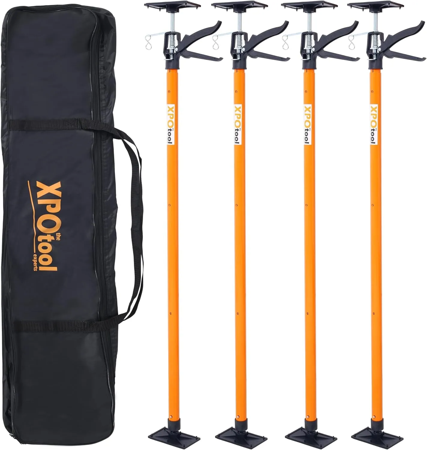 4 Pack Adjustable Support Pole, Steel 3rd Hand Support System, Support Rod for Jacks Cargo Bars Drywalls, Cabinet Jacks for Installing Cabinets,Extends from 45 to 114 Inch,with carry bag, Orange