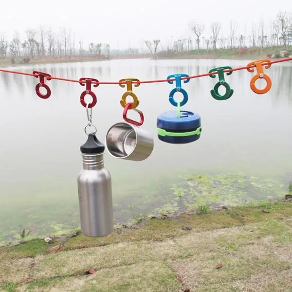 4 pcs Camping Tent Rope Buckles Aluminum Alloy Quick Hang Camping Wind Rope Buckles Random Color