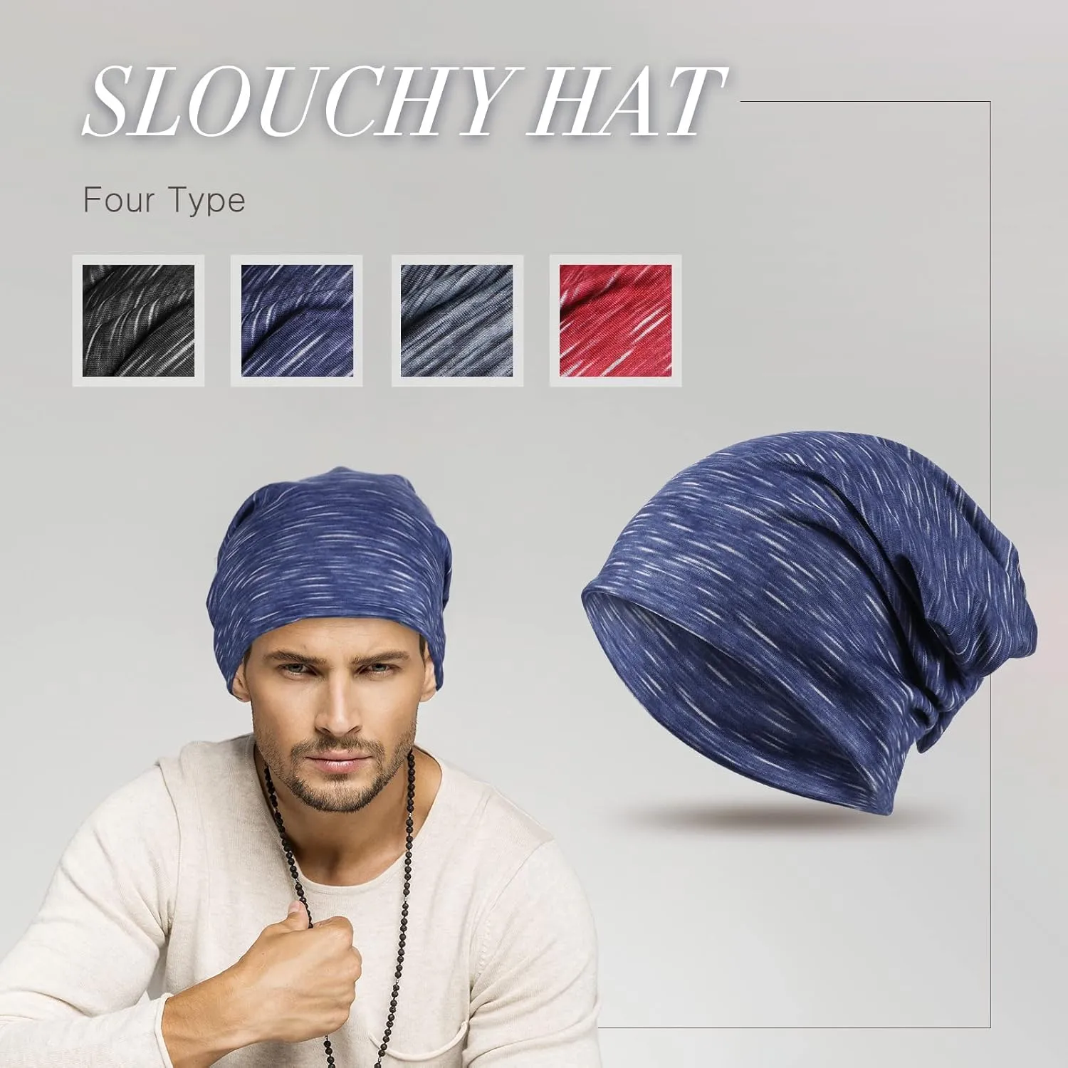 4 Pieces Slouchy Beanie Hat Sleeping Cap Baggy Skull Knit Sleeping Hat Headwear Head Wrap Cap for Men Women