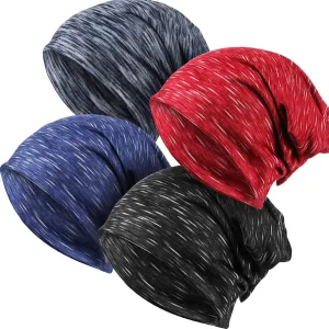 4 Pieces Slouchy Beanie Hat Sleeping Cap Baggy Skull Knit Sleeping Hat Headwear Head Wrap Cap for Men Women