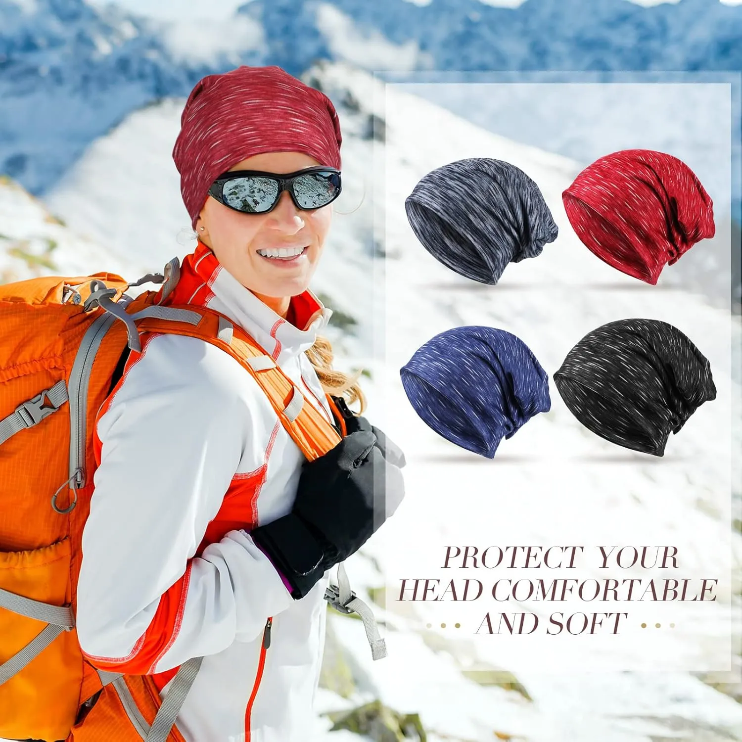 4 Pieces Slouchy Beanie Hat Sleeping Cap Baggy Skull Knit Sleeping Hat Headwear Head Wrap Cap for Men Women