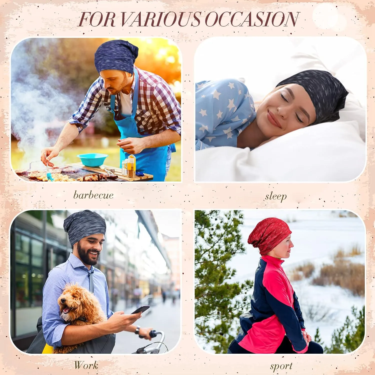 4 Pieces Slouchy Beanie Hat Sleeping Cap Baggy Skull Knit Sleeping Hat Headwear Head Wrap Cap for Men Women