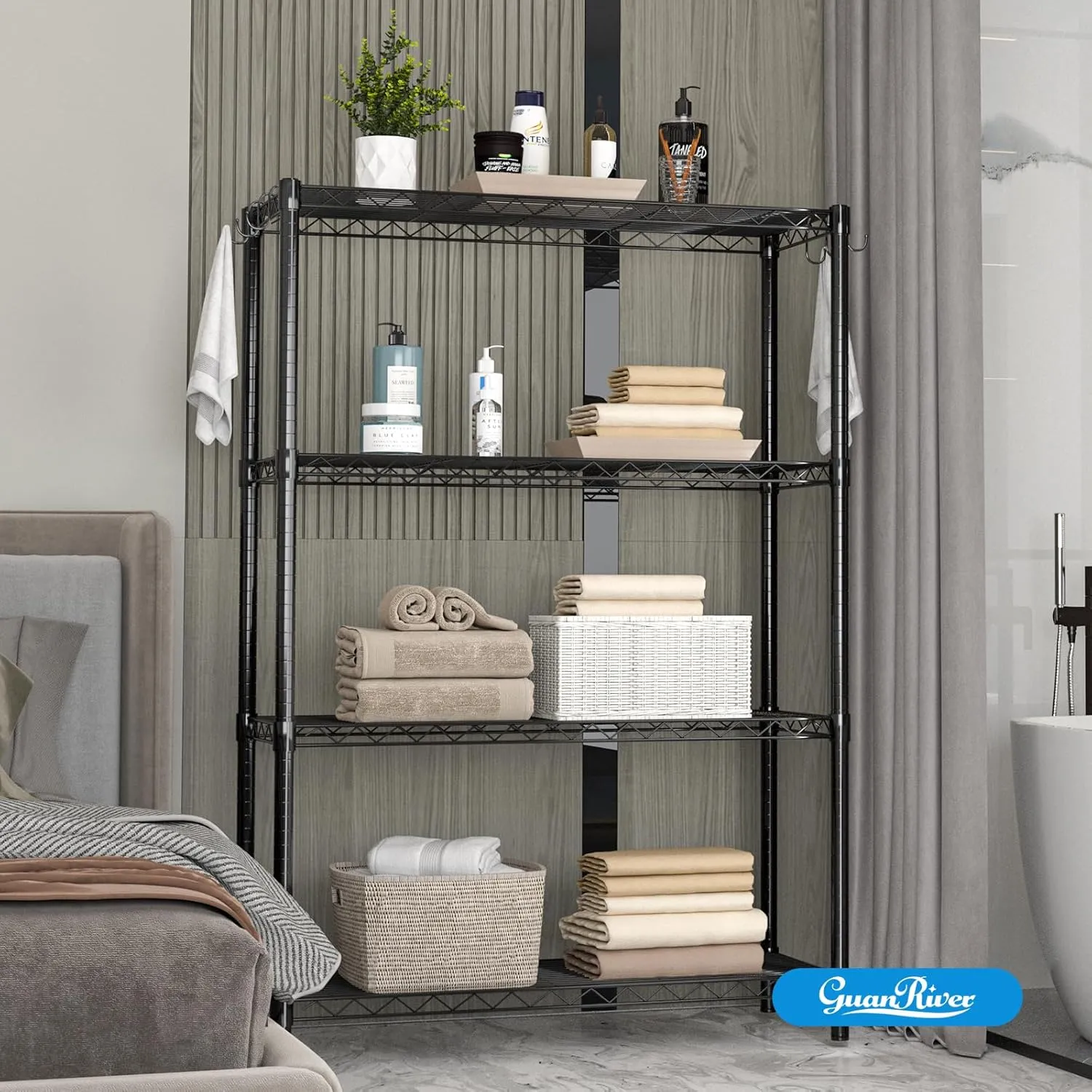 4-Shelf Adjustable Metal Shelf Wire Shelving Unit Storage Rack Display Shelf for Office,Kitchen,Bedroom,Bathroom,Laundry,Pantry Basement,Garage(Black,36" L x 14" W x 54" H)