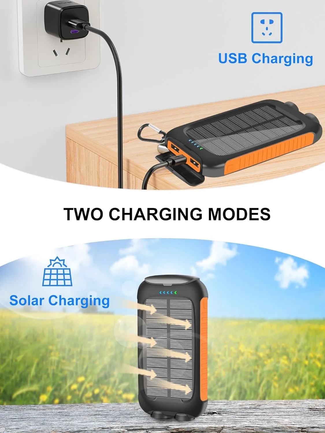 𝟮𝟬𝟮4 𝙐𝙥𝙜𝙧𝙖𝙙𝙚 Solar-Charger-Power-Bank-38800mAh Waterproof Portable Solar Phone Charger with LED Flashlight/USB C Fast Charge External Battery Pack Compatible for Outdoor, Camping, Travel