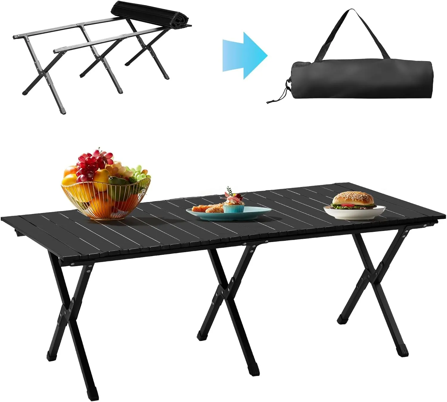 46" Outdoor Camp Table,Portable Folding Camping Table for 2-6 Persons,Ultralight Collapsible Table,Metal Fold Up Camp Dining Table,with Carrying Bag,for Travel Hiking BBQ Party Backyard (Black)