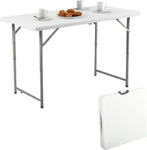 4FT Plastic Folding Table Adjustable Height, Heavy Duty Portable Utility Table with Handle, for Indoor Outdoor Use, Picnic, Camping, Dining, Wedding, Party, Event Display，White (4 FT)