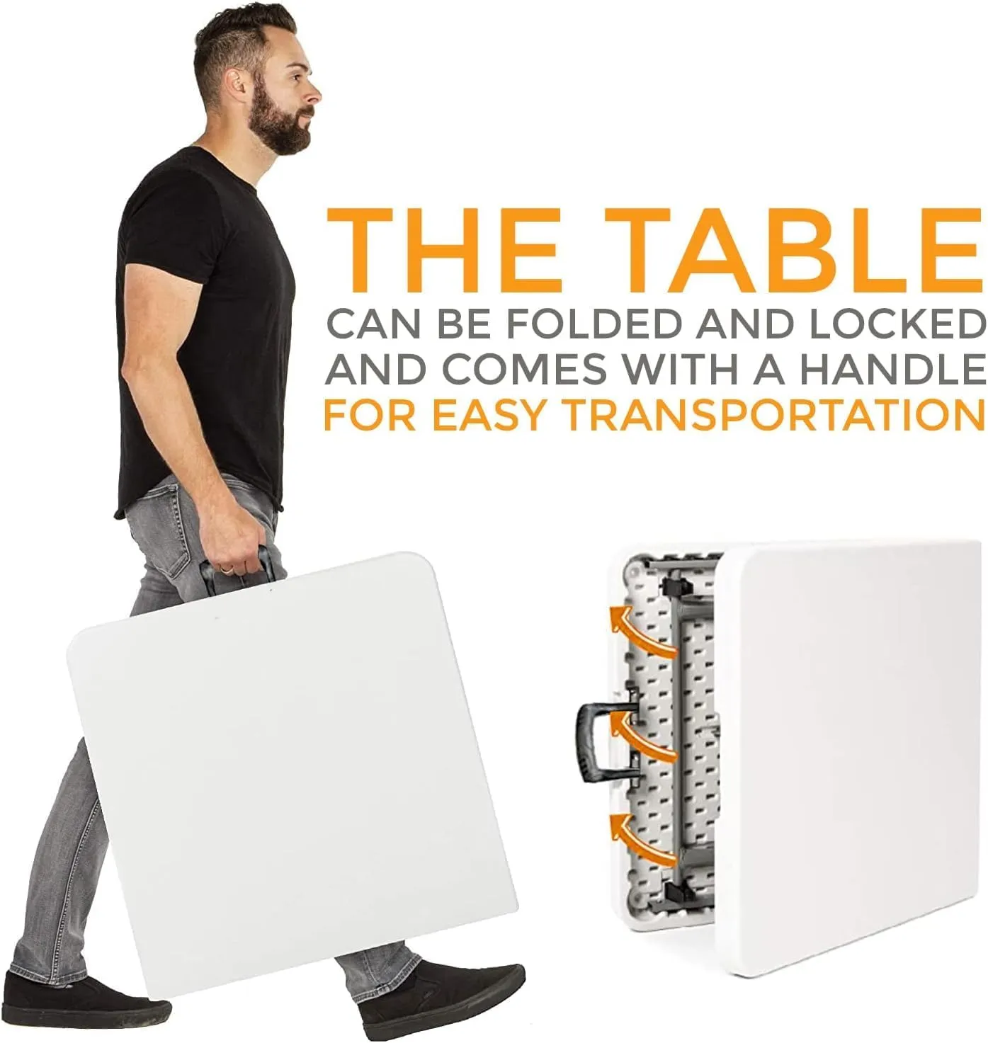 4ft Plastic Folding Table, Indoor Outdoor Heavy Duty Portable Handle, Lock for Picnic, Party, Pong, Camping - White (4ft)