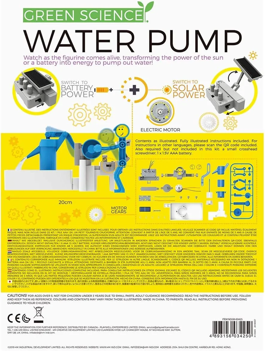 4M Green Science Solar Hybrid Power Water Pump DIY STEAM Powered Kids Science Kit