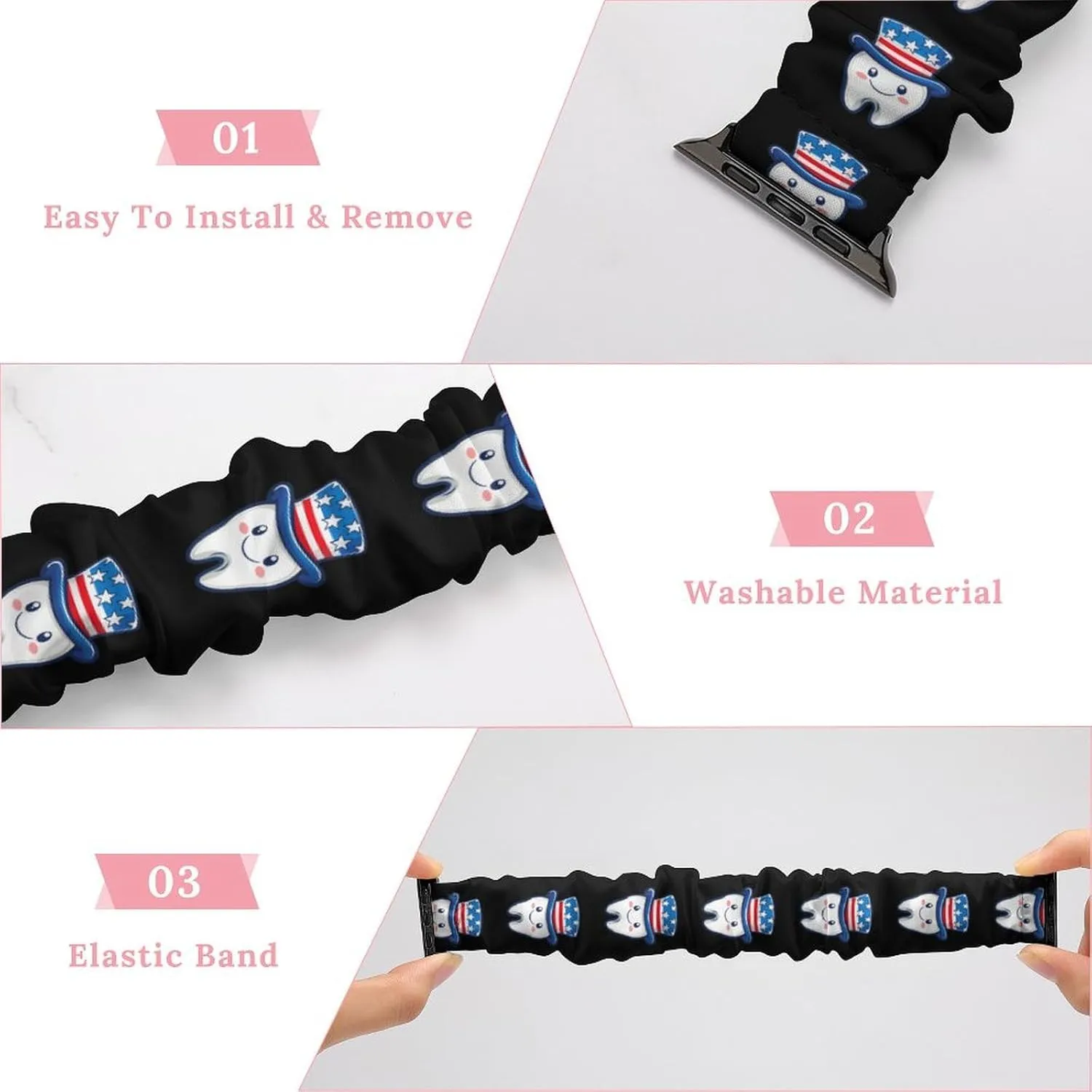 4th Of July U.S. Tooth Fashion Watch Strap Scrunchies Wristbands Compatible With IWatch Series