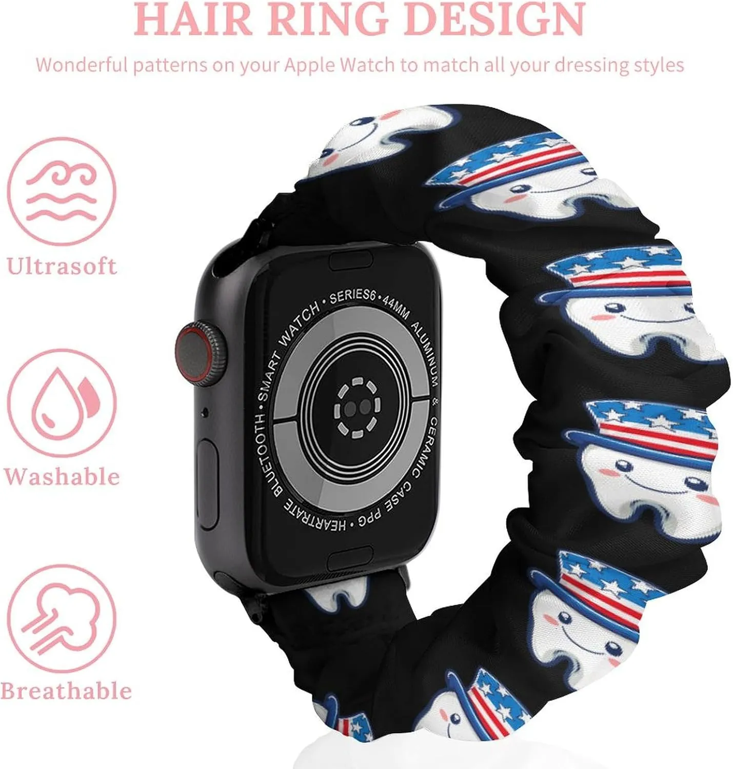 4th Of July U.S. Tooth Fashion Watch Strap Scrunchies Wristbands Compatible With IWatch Series