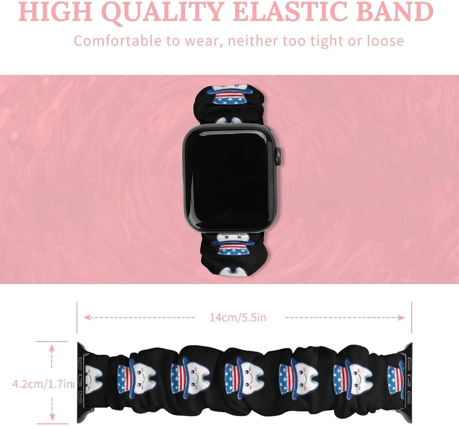4th Of July U.S. Tooth Fashion Watch Strap Scrunchies Wristbands Compatible With IWatch Series