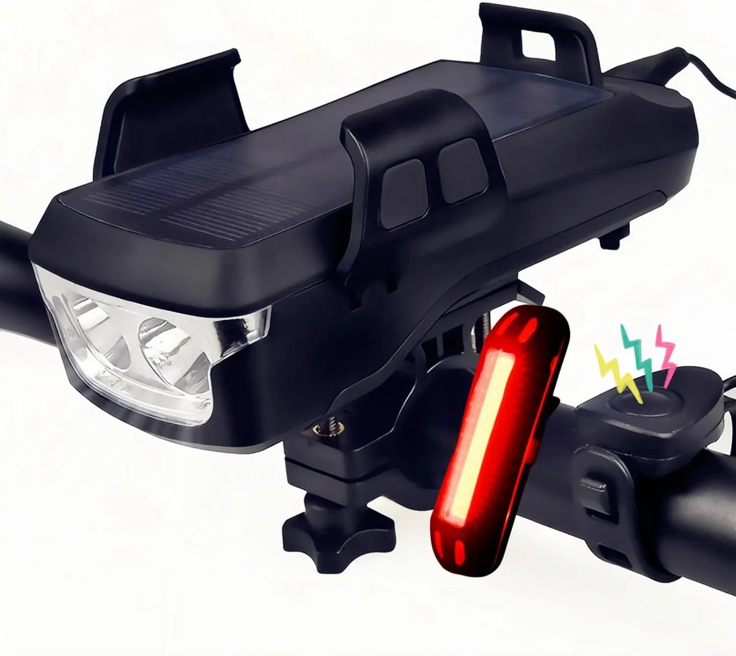 5-in-1 Solar Bicycle Light with Phone Holder, Horn