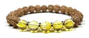 5 Mukhi (5 Faces) Chikna Rudraksha and Citrine Stretch Bracelet | November Birthstone for Sagittarius and Scorpio | Solar Plexus Chakra (Wrist Size 8 Inches)