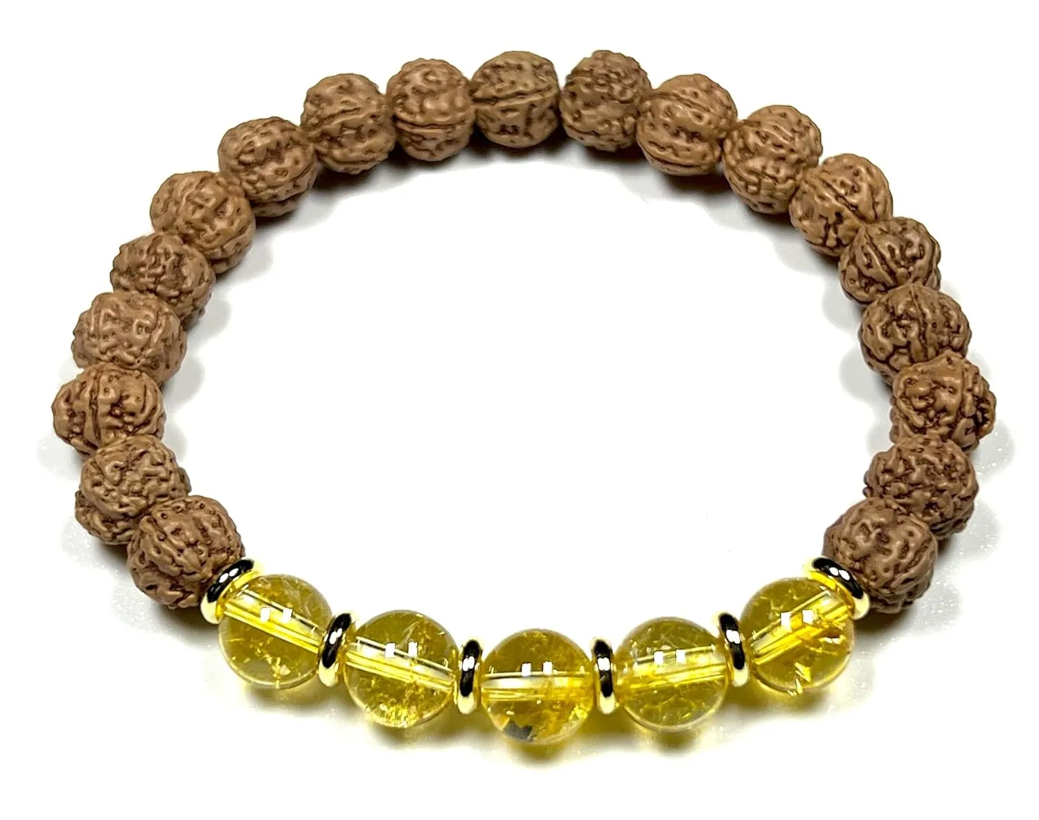 5 Mukhi (5 Faces) Chikna Rudraksha and Citrine Stretch Bracelet | November Birthstone for Sagittarius and Scorpio | Solar Plexus Chakra (Wrist Size 8 Inches)