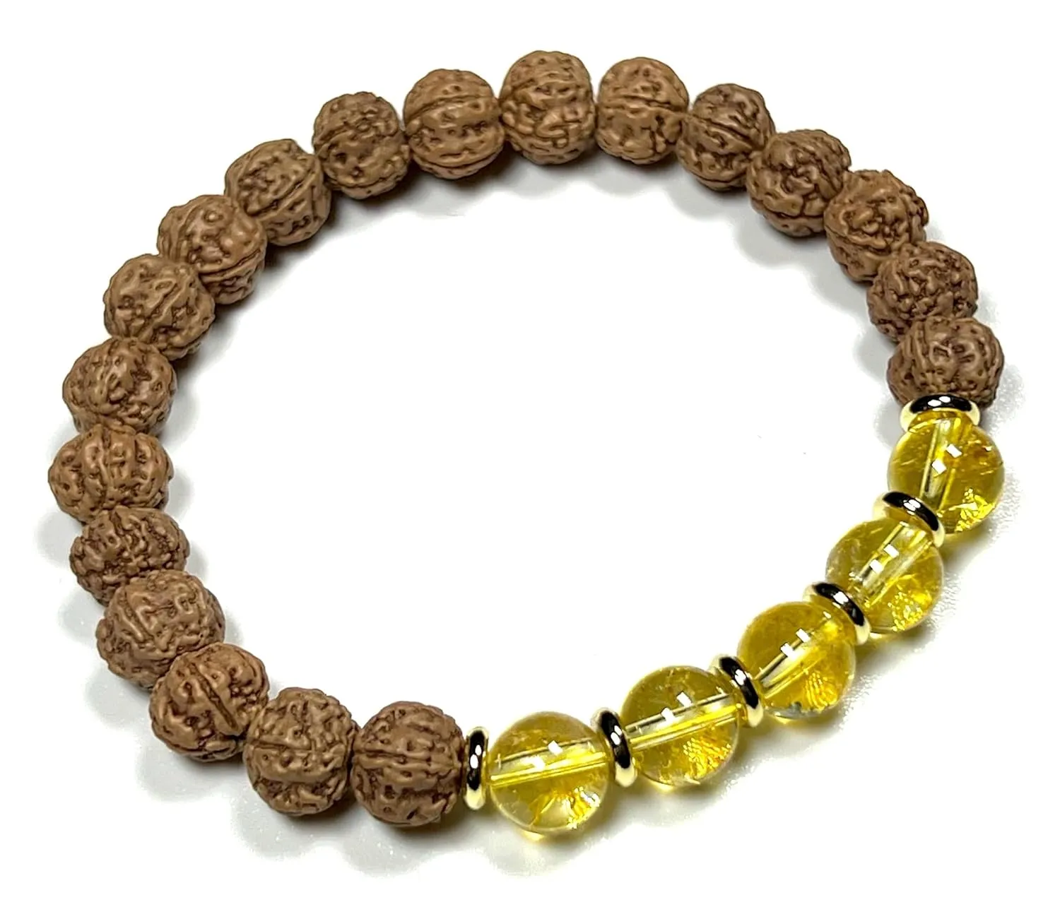 5 Mukhi (5 Faces) Chikna Rudraksha and Citrine Stretch Bracelet | November Birthstone for Sagittarius and Scorpio | Solar Plexus Chakra (Wrist Size 8 Inches)
