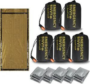5 Pack Extra Large Emergency Sleeping Bags with Survival Whistle, Aluminized PE Survival Gear Supplies for Camping Hiking. Emergency Blankets for Survival