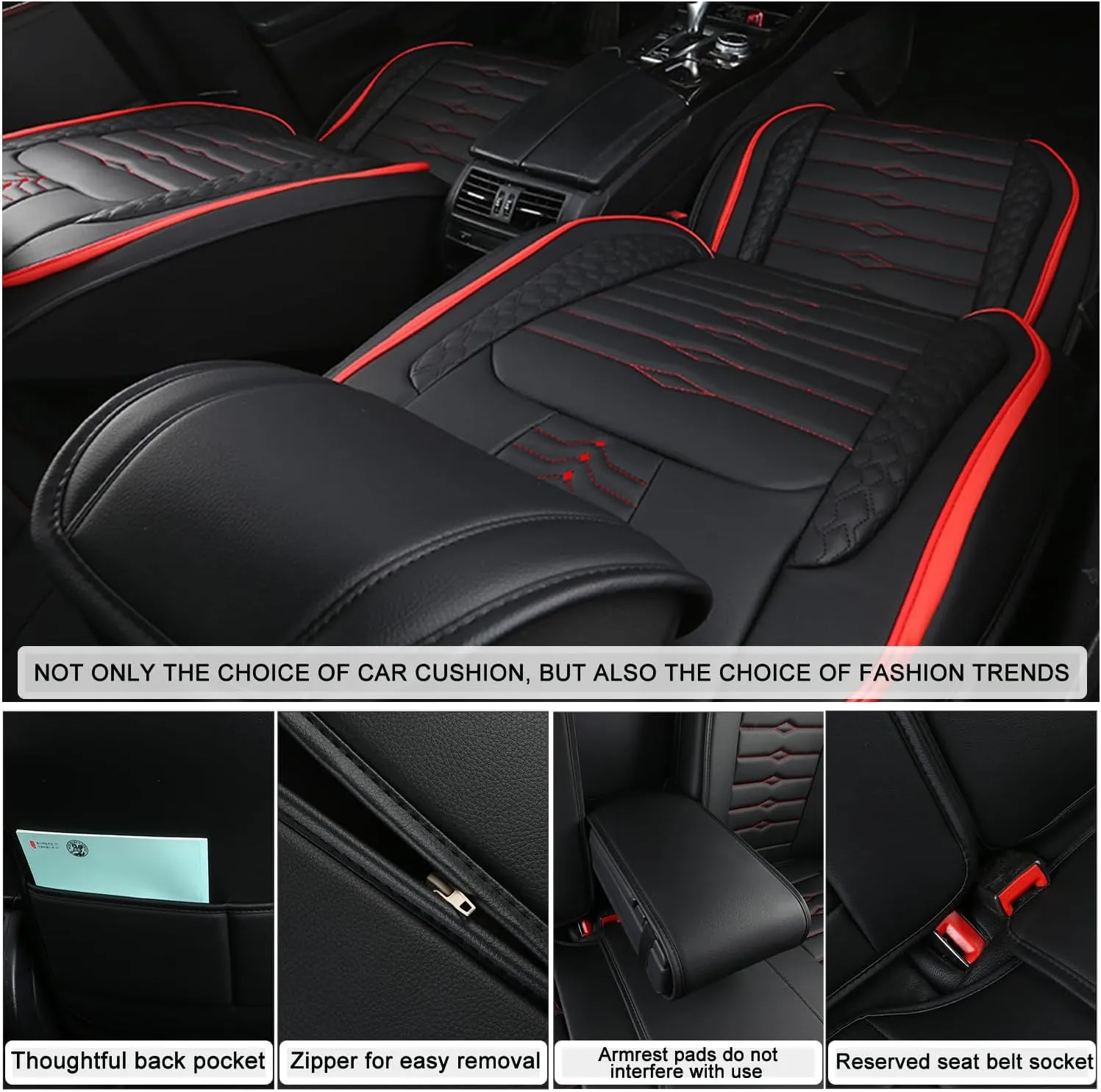 5 Seat Covers for Hyundai Elantra 2002-2024 Napa Leather Seat Covers Water and Dust Resistant Soft Car Seat Protectors Comfortable Car Seat Covers with Airbags (Black White Bars, Luxury)