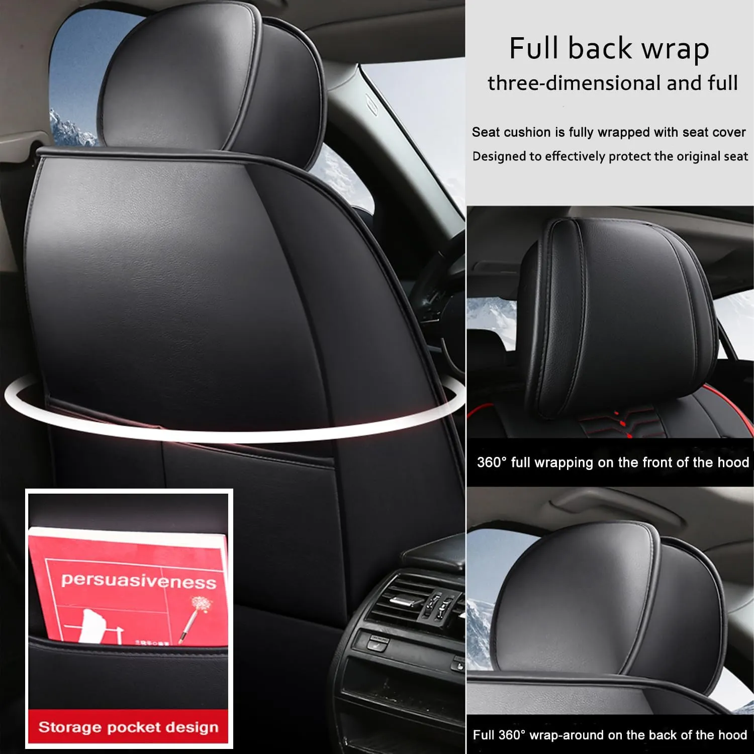 5 Seat Covers for Hyundai Elantra 2002-2024 Napa Leather Seat Covers Water and Dust Resistant Soft Car Seat Protectors Comfortable Car Seat Covers with Airbags (Black White Bars, Luxury)