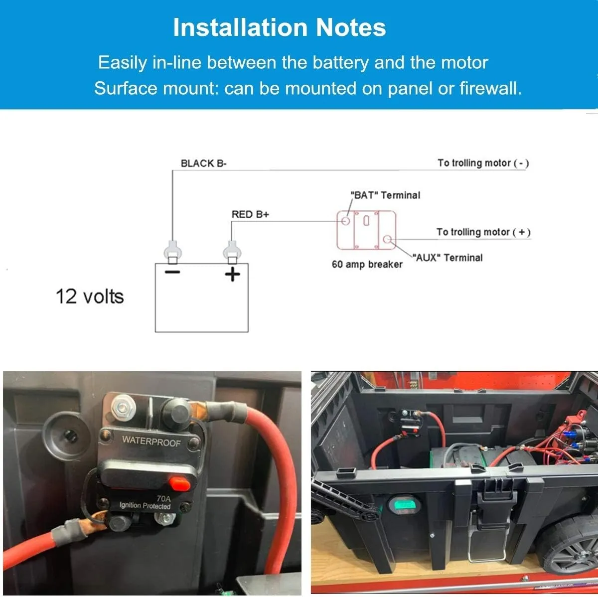 50 Amp Circuit Breaker with Manual Reset 12V-36V DC Waterproof Surface Mount for Car Audio Rv Marine Boat Truck Trolling Motors, 30-300A Car Speaker Resettable Fuse