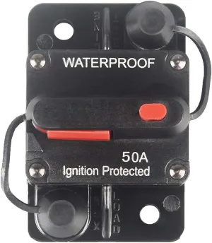 50 Amp Circuit Breaker with Manual Reset 12V-36V DC Waterproof Surface Mount for Car Audio Rv Marine Boat Truck Trolling Motors, 30-300A Car Speaker Resettable Fuse