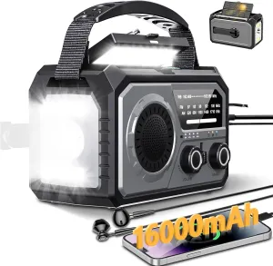 59200mWh Emergency Radio - 16000mAh Portable Solar Hand Crank NOAA/AM/FM Weather Radio with Battery Powered & USB Charger,SOS Alarm,Flashlight, Reading Lamp for Outdoor Camping,Storm,Survival Kits