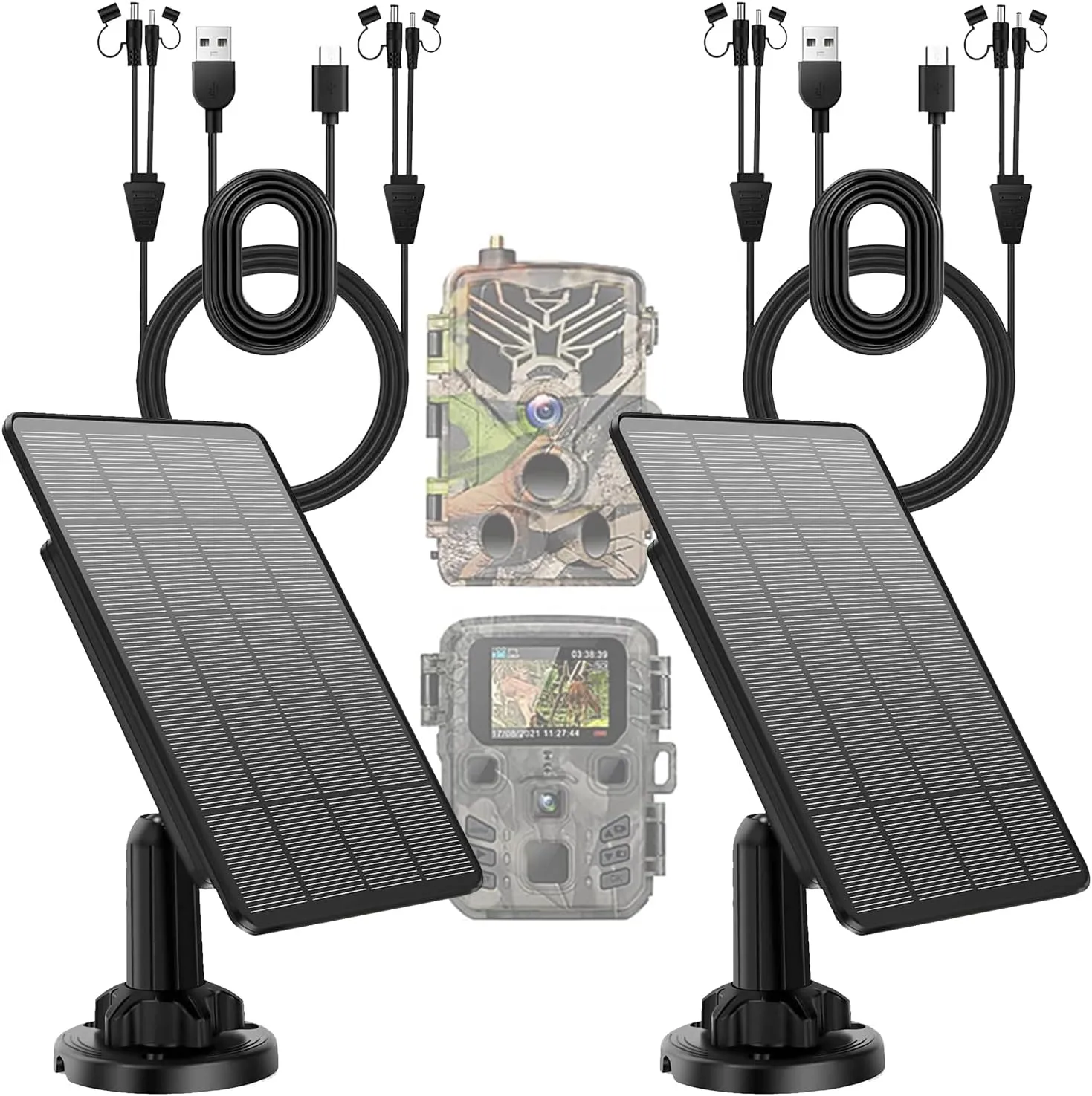 5W Trail Camera Solar Panel, 12V Solar Battery with Built - in 5200mAh Rechargeable Lithium Battery Compatible with Hunting Camera, Continuous Solar Panel for Game Camera