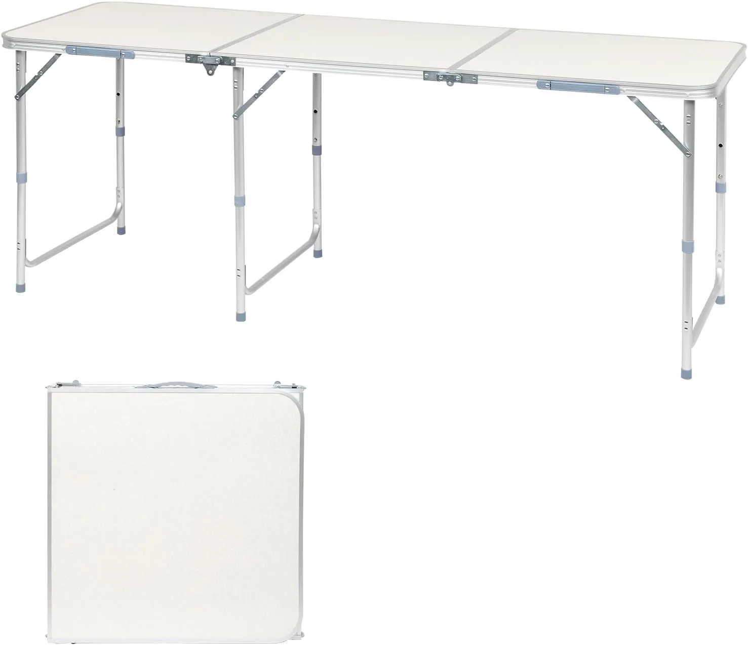 6.0 Ft Folding Portable Camping Table, Adjustable Height, Outdoor Waterproof Aluminum Lightweight Suitcase Table for Picnic, BBQ, Beach, Dining