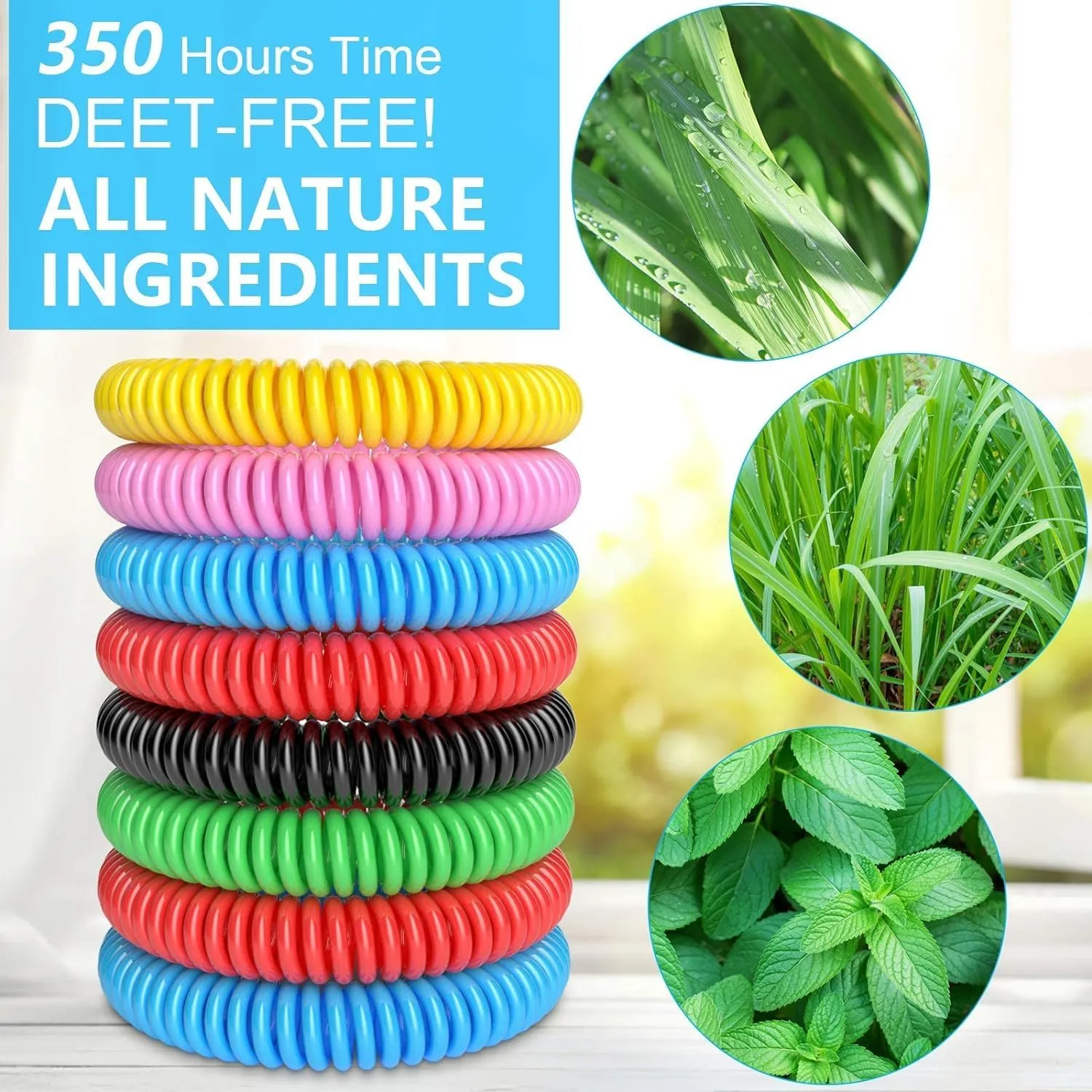 60 Pack Mosquito Repellent Bracelets, Individually Wrapped Wristbands, DEET Free, Natural and Waterproof Bands, Camping Travel Essentials (60 Count (Pack of 1))