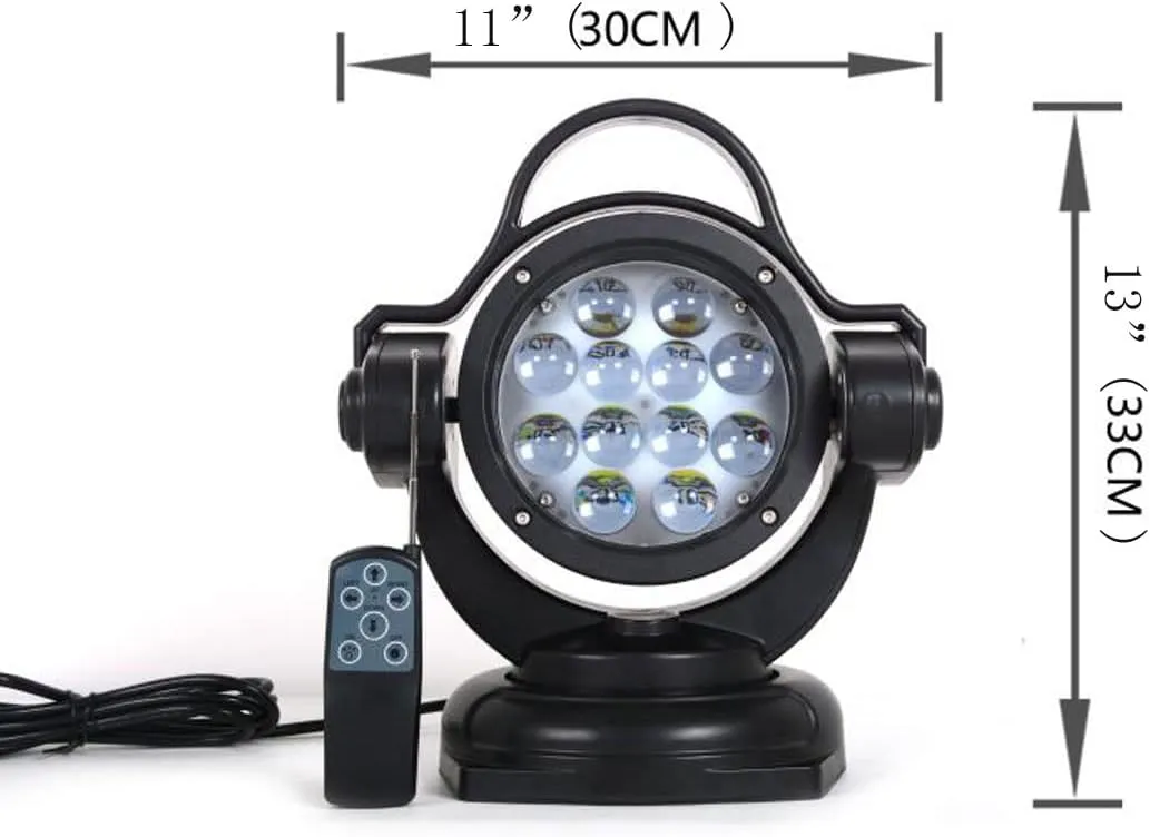 60w Remote Control Led Searchlight Marine Boat Portable 360 Degrees Rotating Remote Control 9-32V Work Light Spot Light Fog Lights Offroad Lights for SUV ATV 4wd Truck Boat Led Spotlight