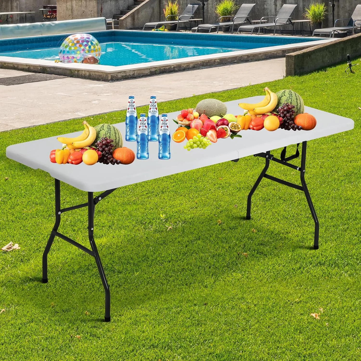 6FT Plastic Folding Table - Portable, Foldable Indoor/Outdoor Fold Up Table for Eating, Camping and Party, White