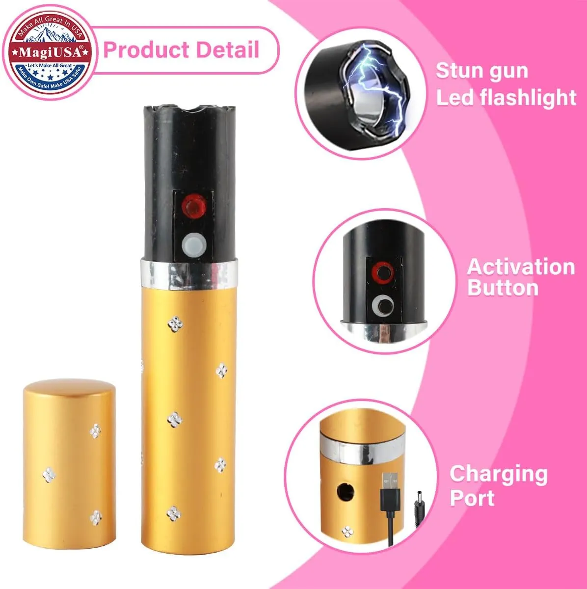7 Colors MagiUSA Lipstick Stun Device Flashlight Self Defense for Women – Compact Non Less Lethal Safety Keychain Tool Available in – Stylish, Discreet, Gift-Ready, Travel Friendly