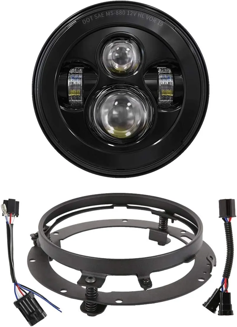 7 Inch LED Headlight With Mounting Bracket For Touring Street Glide Road King Ultra Classic Electra Glide Fat Boy Tri Cvo Heritage Softail Slim (Single 7 Inch LED Headlight Black-No Halo)