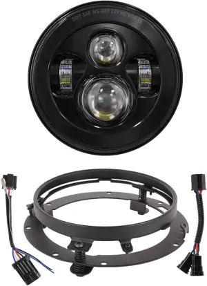 7 Inch LED Headlight With Mounting Bracket For Touring Street Glide Road King Ultra Classic Electra Glide Fat Boy Tri Cvo Heritage Softail Slim (Single 7 Inch LED Headlight Black-No Halo)