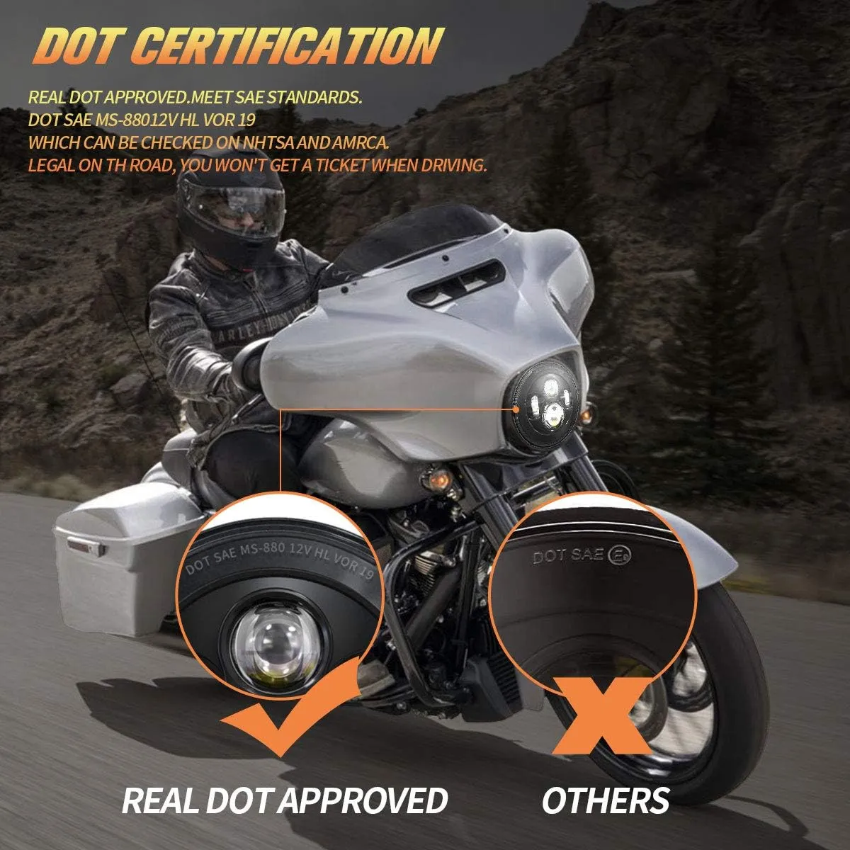 7 Inch LED Headlight With Mounting Bracket For Touring Street Glide Road King Ultra Classic Electra Glide Fat Boy Tri Cvo Heritage Softail Slim (Single 7 Inch LED Headlight Black-No Halo)