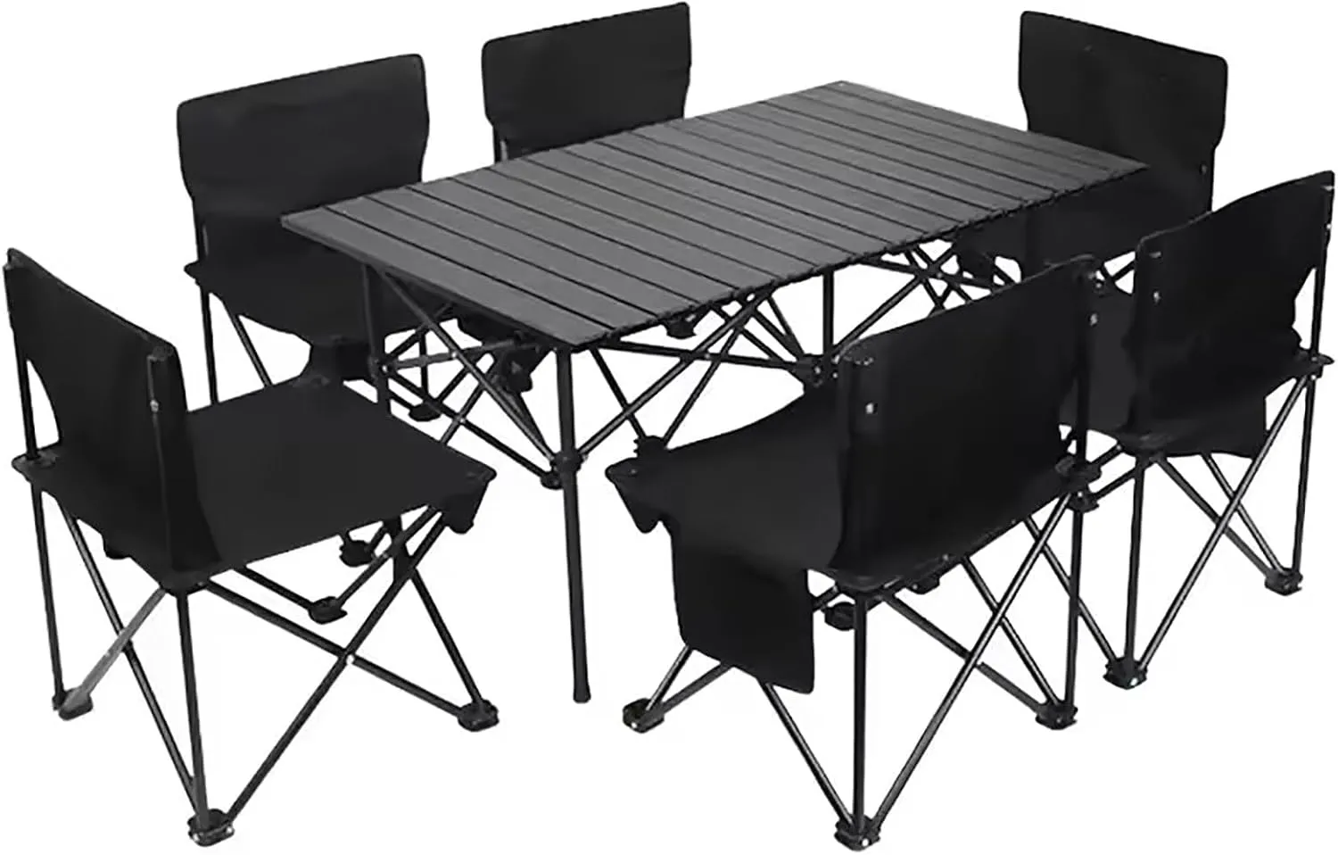 7-Piece Camping Table and Chair Set – Portable Table and Foldable Chairs with Storage Bags, Camping Chair with Table Set,Black