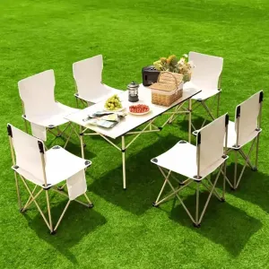 7-Piece Camping Table and Chair Set – Portable Table and Foldable Chairs with Storage Bags, Camping Chair with Table Set,Yellow