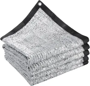 70% Reflective Aluminet Shade Cloth - 10 x 14 FT Durable Sun Protective Shade Covers with Grommets Providing UV Protection and Cooling for RV Cars Camping Chicken Coop Garden Greenhouse Pickup Trunk